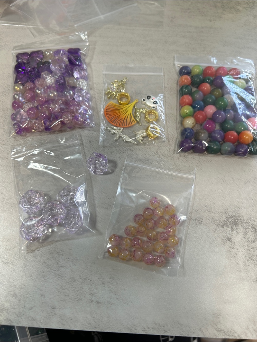 Craft! Bundle of Assorted Purple and Multicolor Craft Beads and Charms